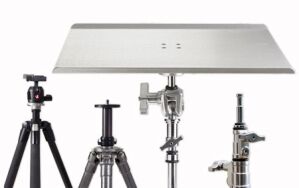Tether Table Aero attaches to all photography tripods, stands, arms and clamps