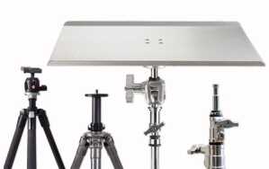 Tether Table Aero attaches to all photography tripods, stands, arms and clamps