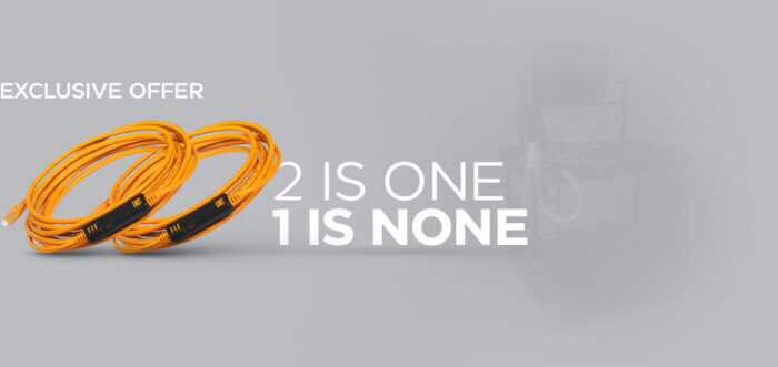 Orange coiled ethernet cables on a gray banner with 'EXCLUSIVE OFFER' and bold '2 IS ONE 1S NONE' promo text on the right.