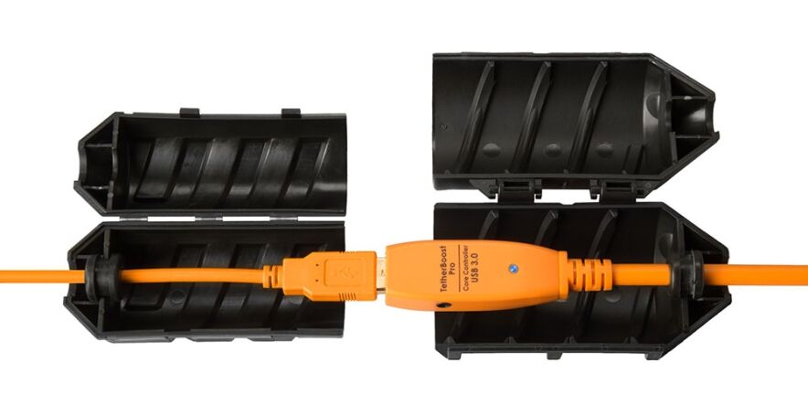 A black JerkStopper Extension Lock with an orange cable
